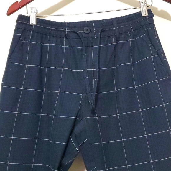 TOPMAN MEN'S NAVY CHECK DRAWSTRING Pull-up SKINNY PANTS SZ 32 X 30 - Nwt - Picture 2 of 10
